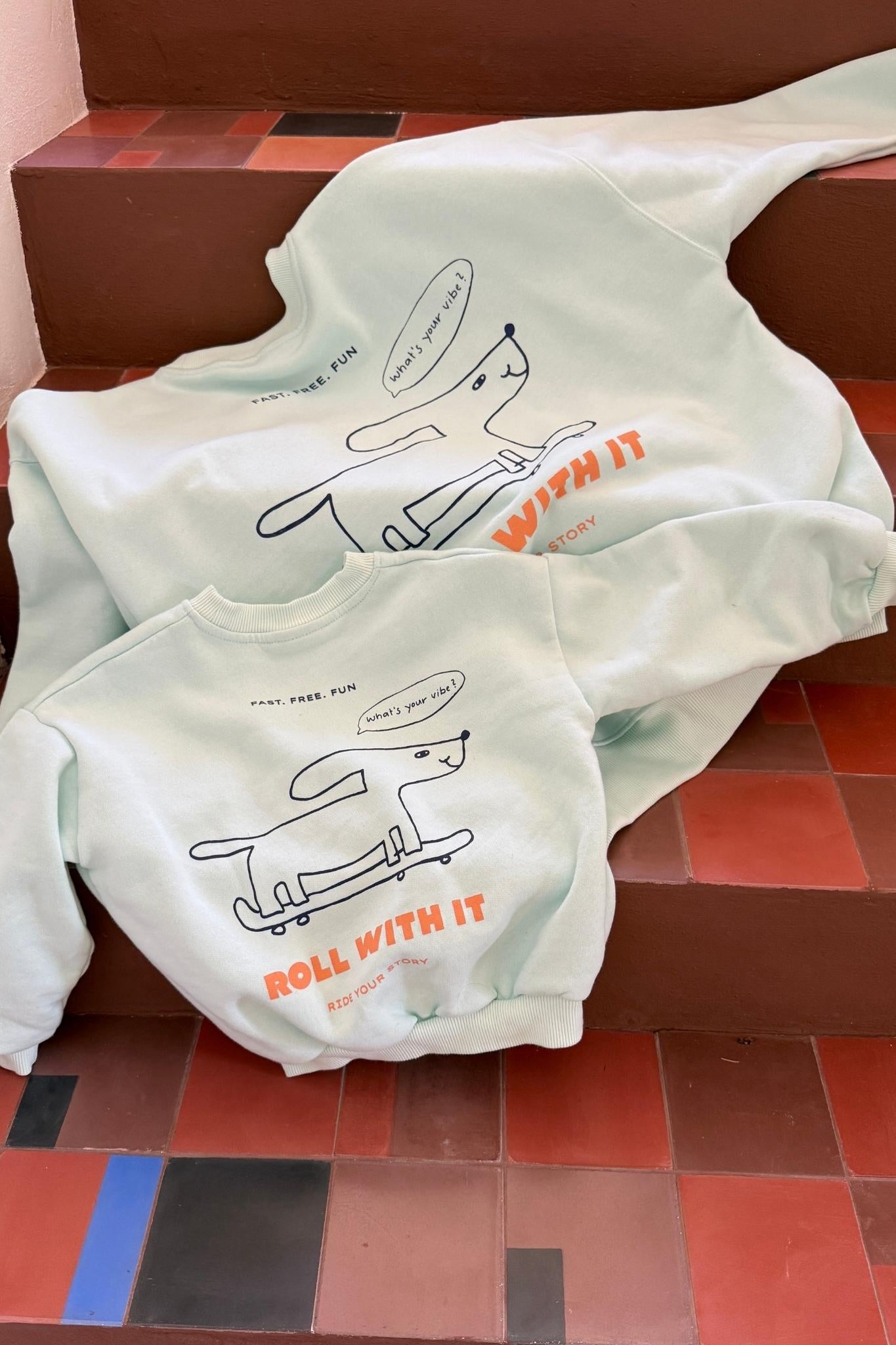 Kids Roll with it Oversized Sweater Soft Aqua