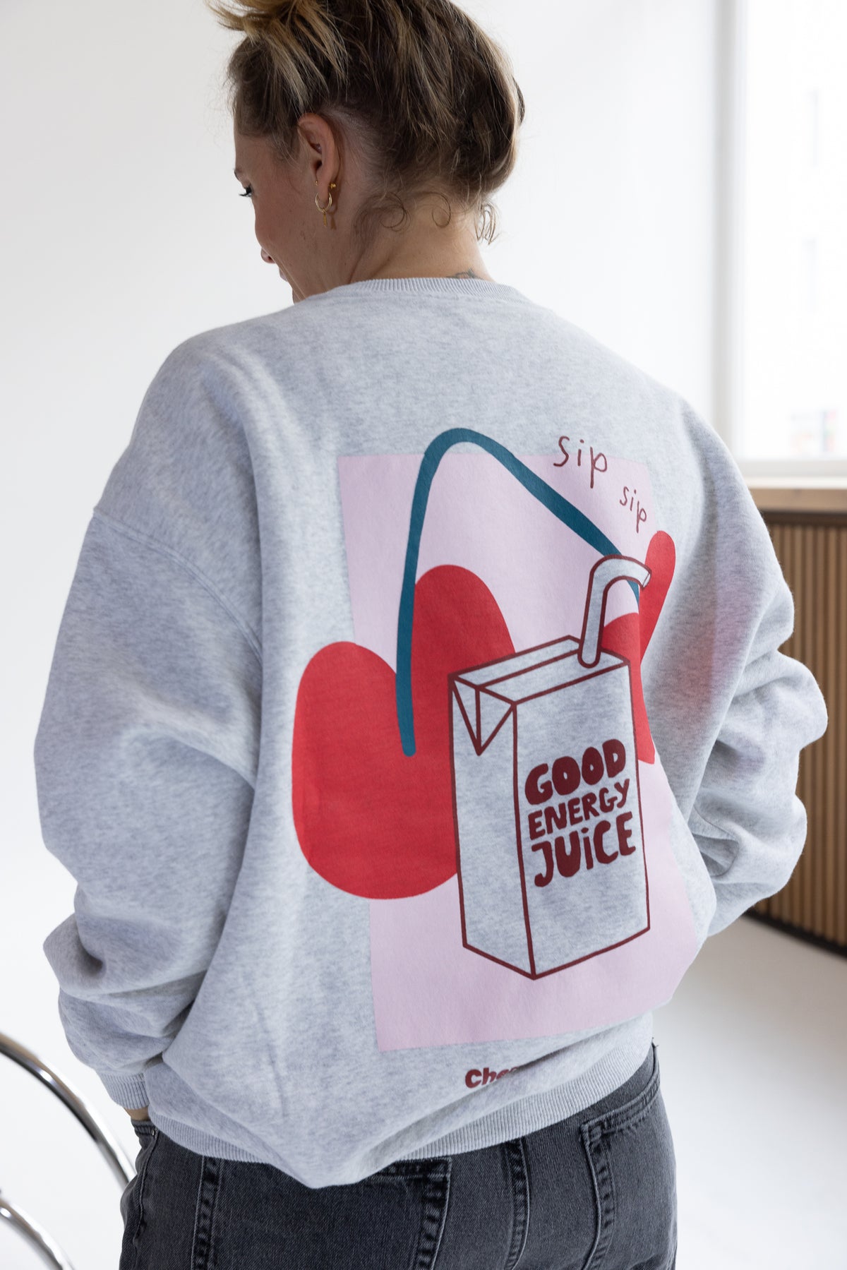 Mom Cherry Sweater Grey Melange