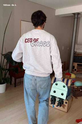 nuaa CEO of Chaos Herren Sweater in Grey Melange – Partnerlook, Ansicht 5