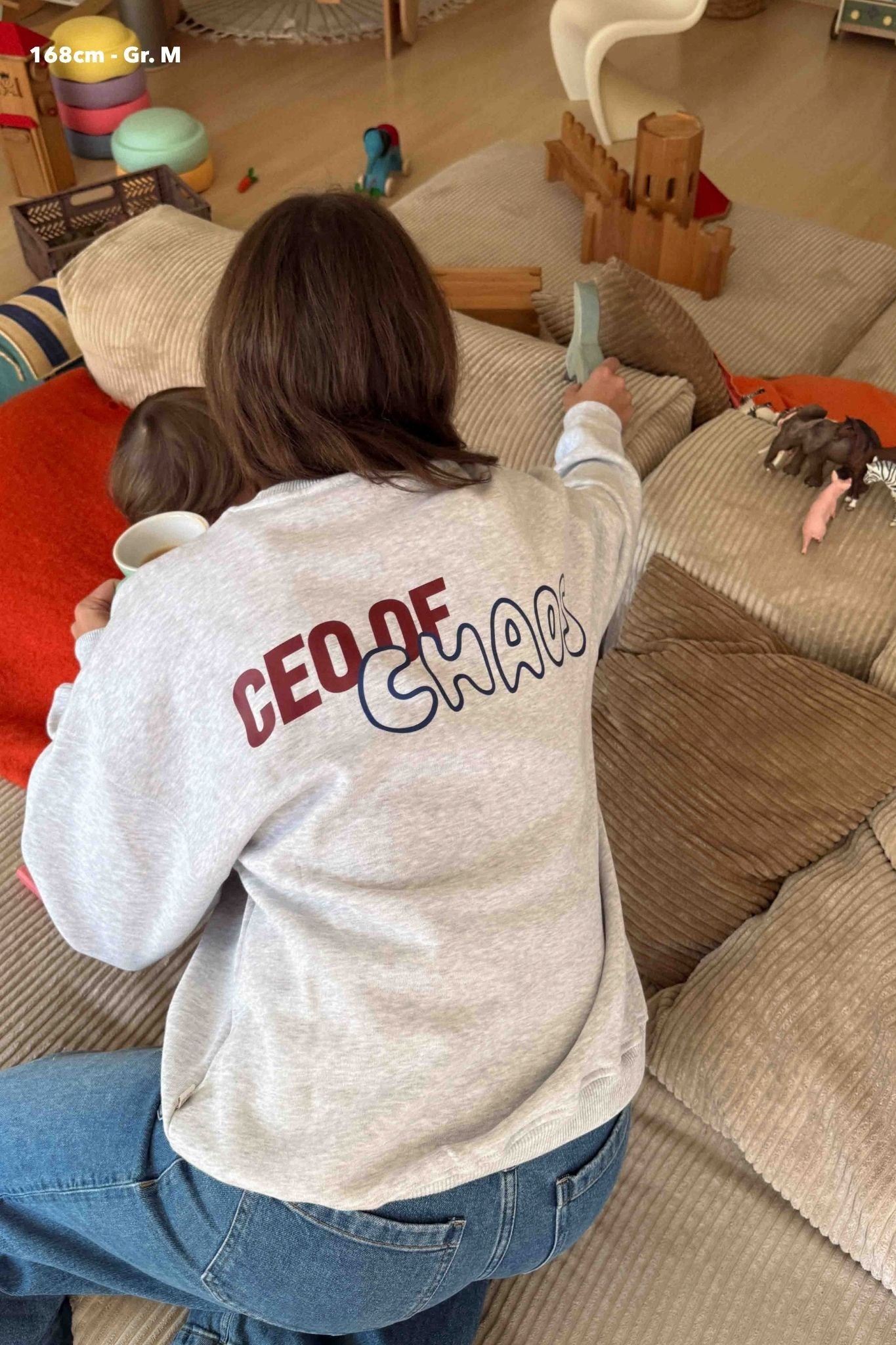 nuaa CEO of Chaos Damen Sweater in Grey Melange – Partnerlook, Ansicht 4
