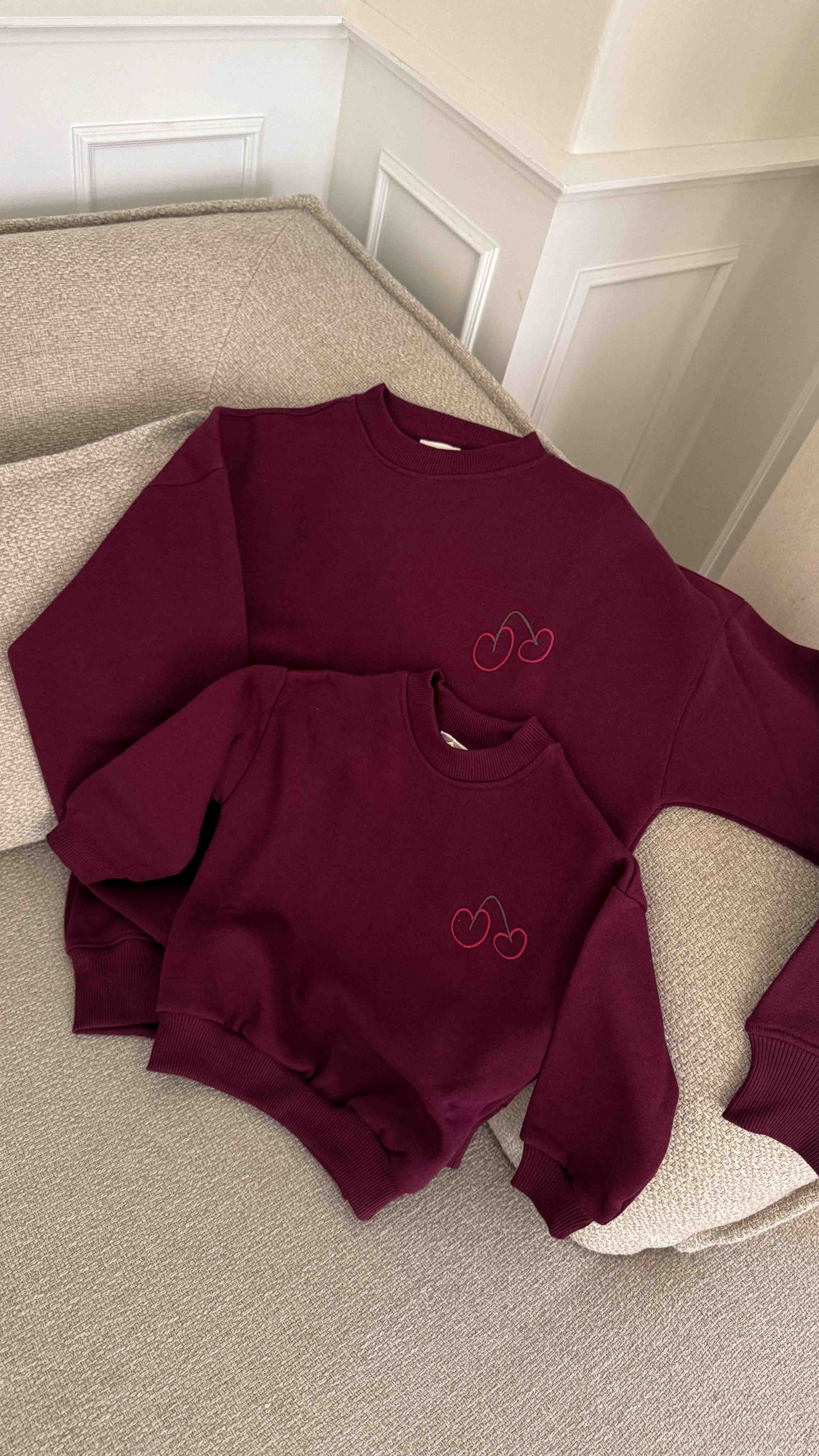 Kids Cherry Oversized Sweater Burgundy