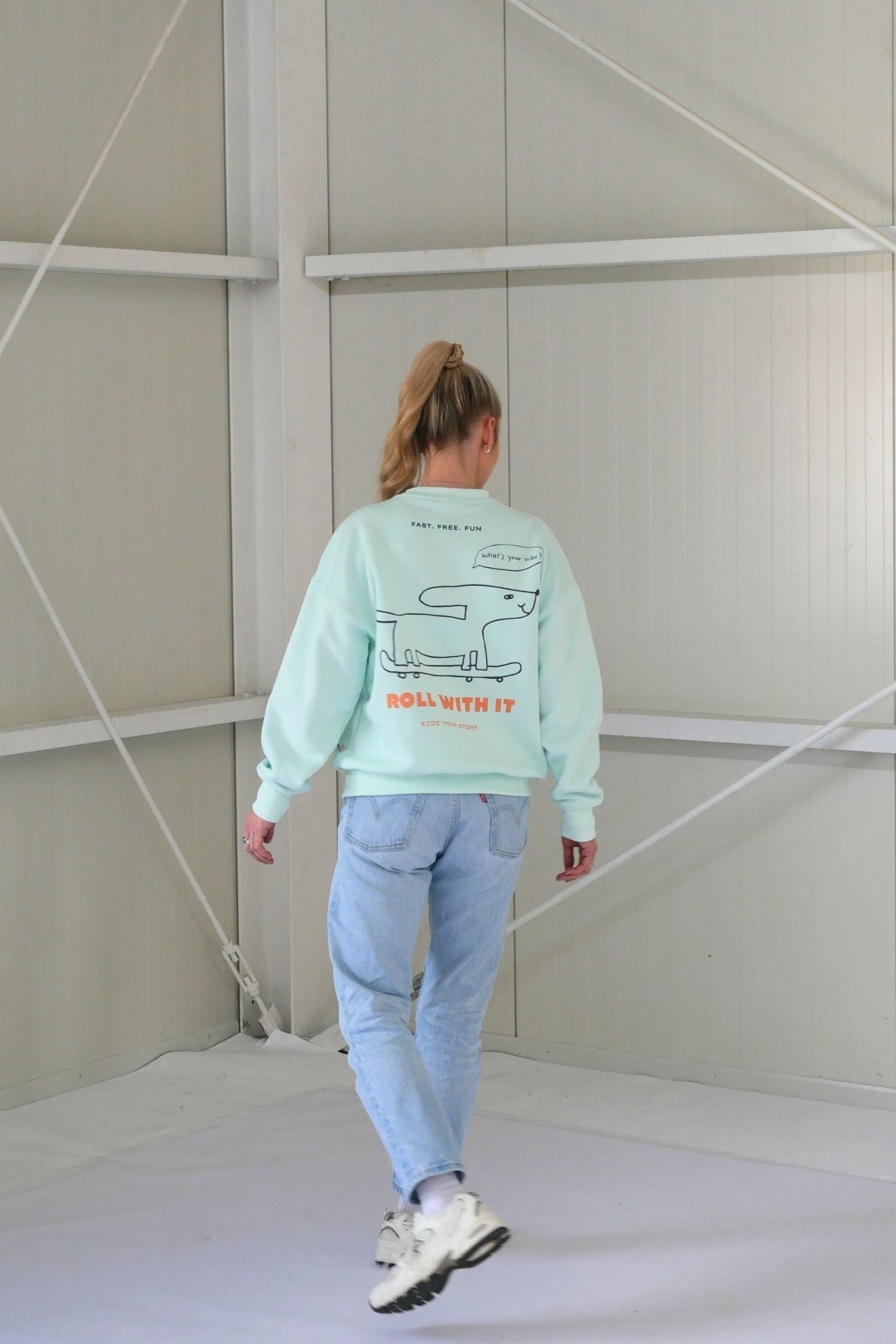 Women Roll with it Sweater Soft Aqua