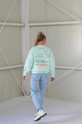 Women Roll with it Sweater Soft Aqua