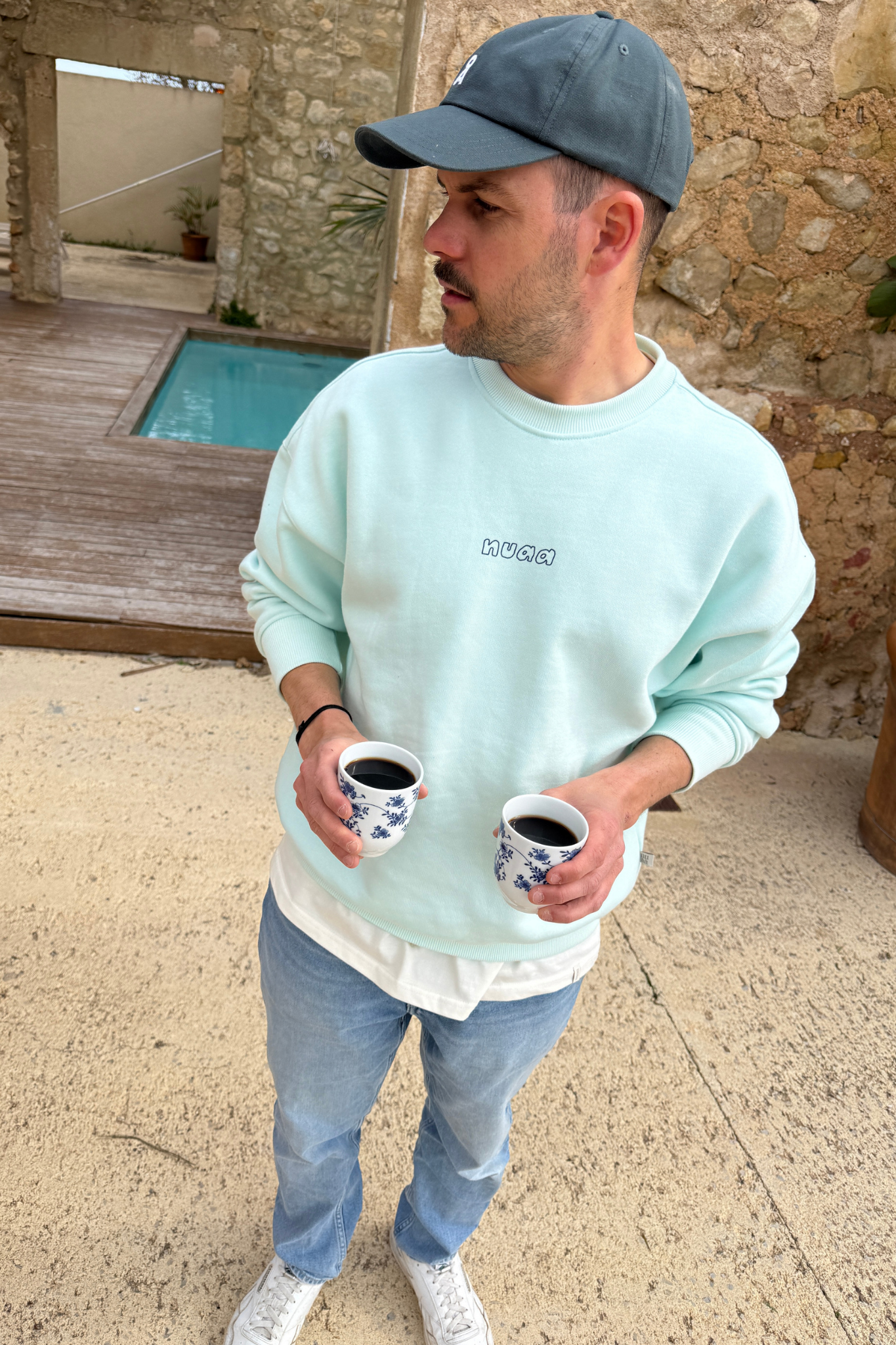 Men Roll with it Sweater Soft Aqua