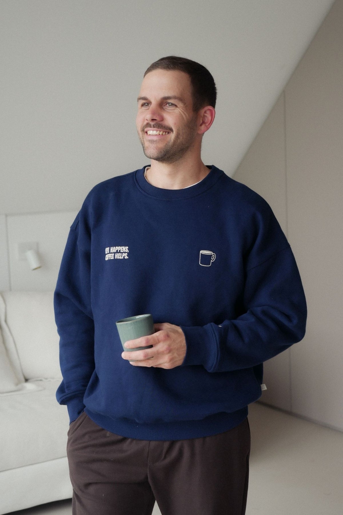 Men Coffee Helps Sweater Navy