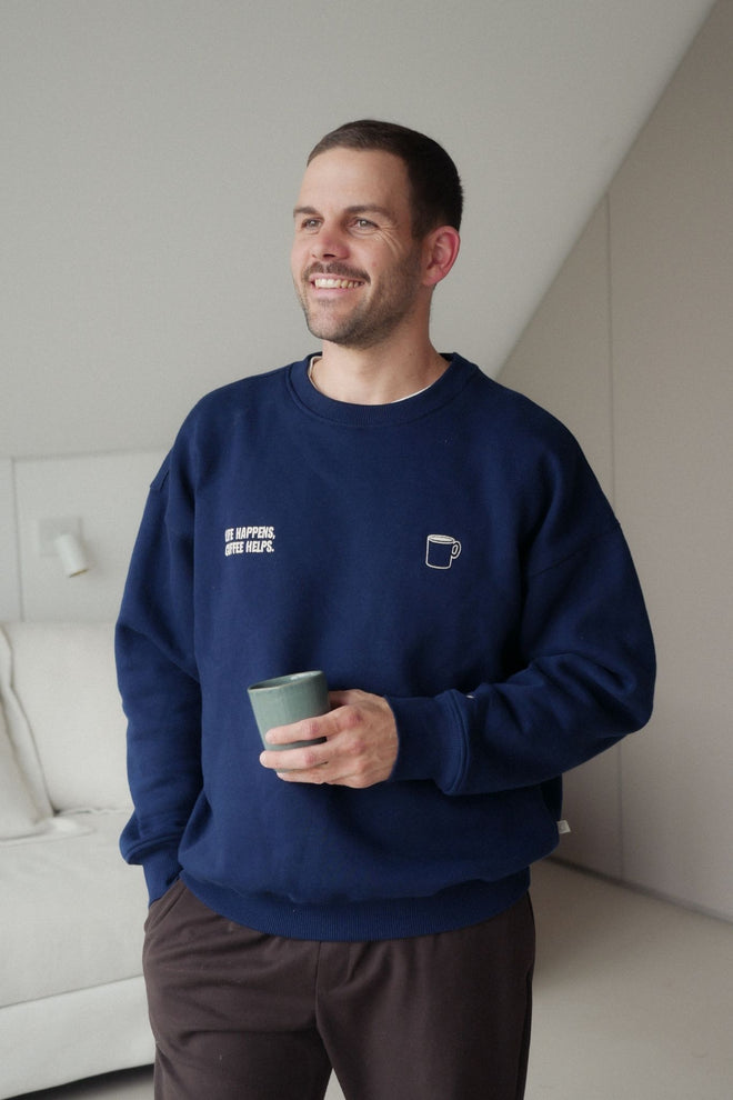 Men Coffee Helps Sweater Navy