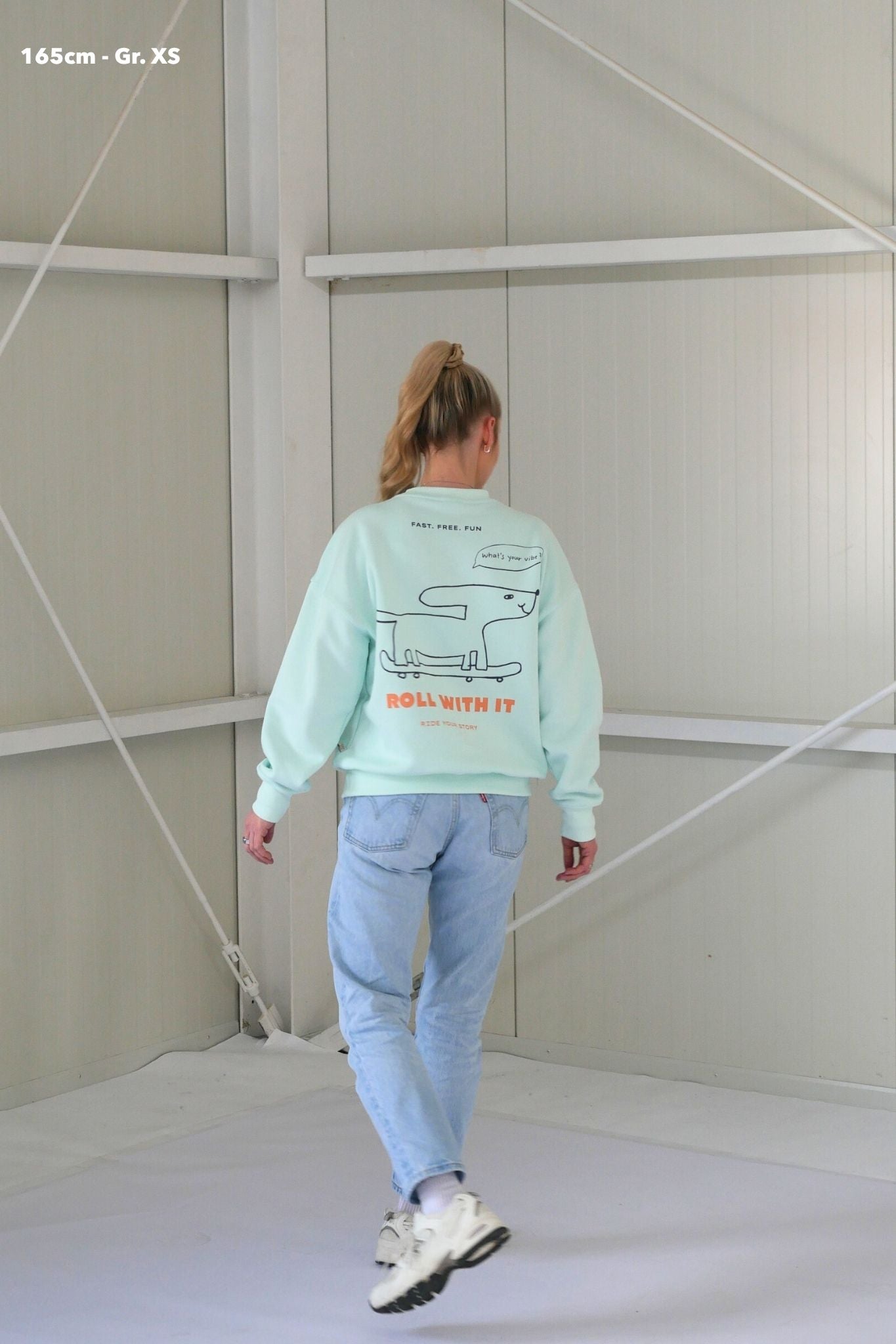 Women Roll with it Sweater Soft Aqua