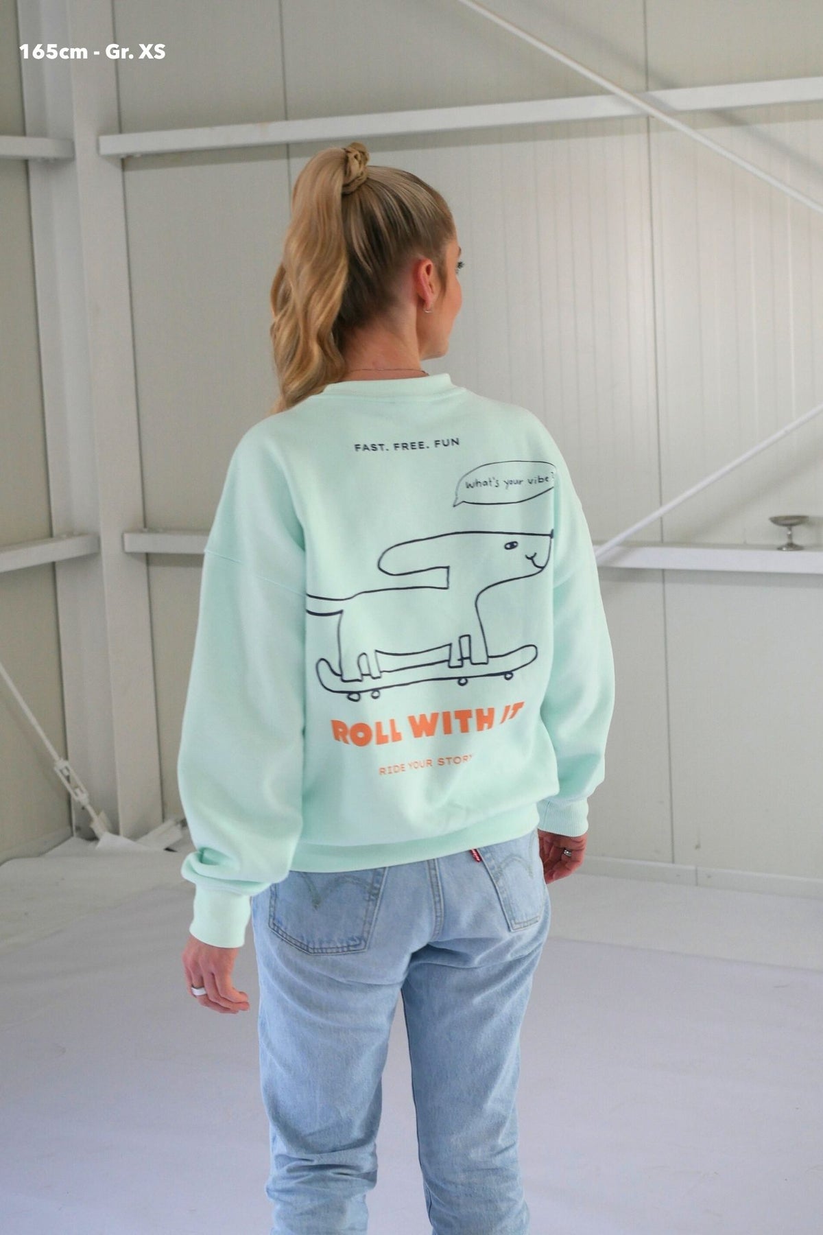 Women Roll with it Sweater Soft Aqua